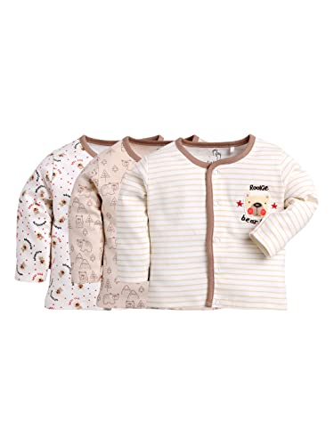 Image of Baby GO Baby Boys & Baby Girls 100% Cotton Full Sleeve Front Open T-Shirt Pack of 3 | Soft Breathable Infant Clothing with Snap Buttons | Printed Newborn Baby Wear Daily Use