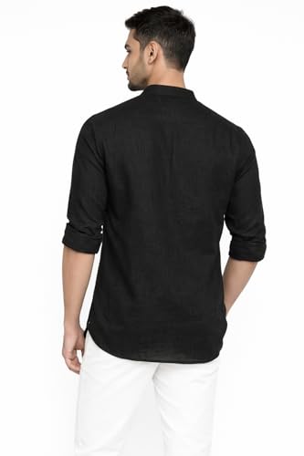 Image of Men's Cotton Kurta, Mandarin Collar Short Kurta, Long Sleeve Casual Shirt for Summer