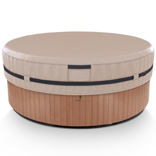 AKEfit Round Hot Tub Cover, 600D Polyester Waterproof for Hot Tub, UV Protection & Windproof, 83''x 20'', Brown