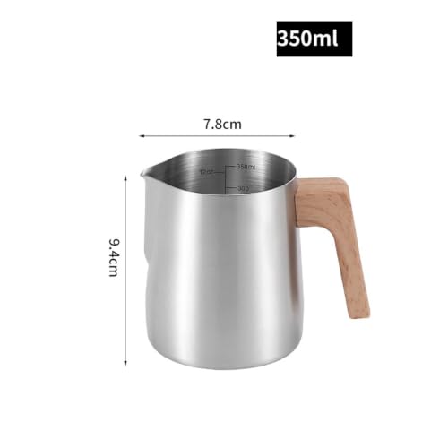Jarra para espumar leche anticalor con asa de madera para latte art 3