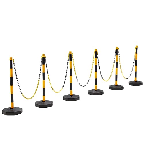 Spurgehom 6 Pack Traffic Delineator Post Cones with Fillable Base, Parking Pole Barrier, Traffic Safety Barrier with 5.1FT Plastic Chain, Taffic Safety Delineator Cones for Parking Lot (Yellow+Black)…