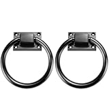 Confezione da 2 maniglie rotonde nere da 9,7 cm con 8 viti, maniglie scorrevoli in lega di zinco, maniglie per porte scorrevoli per garage, cancelli per garage, capannoni in legno vintage, fattoria,