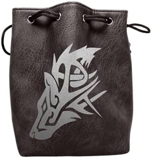 Bolsa de dados grande de cuero negro Lite, autoportante y con capacidad para más de 400 dados poliédricos con lazo de cordón, varios diseños