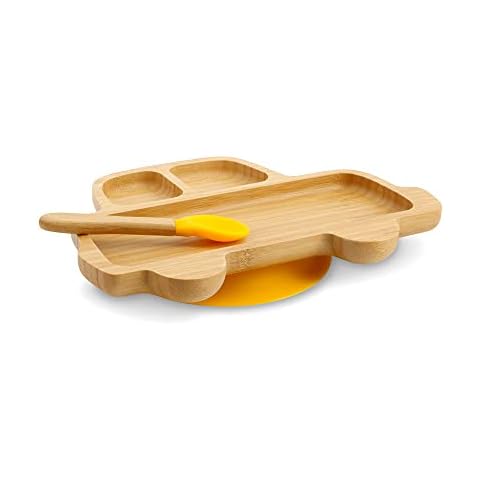 BIOZOYG Juego de Platos de Bambú Coche I Plato con Ventosas y Cuchara Cover
