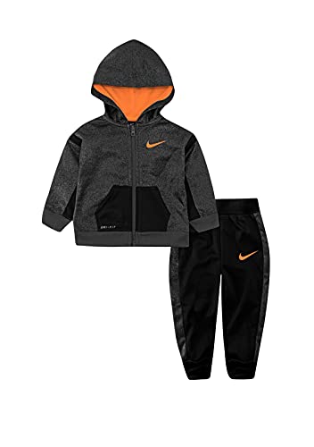 Nike Boy`s Therma Fleece Full Zip Hoodie & Jogger Pants 2 Piece Set (Black(86F109-023)/Grey, 4)