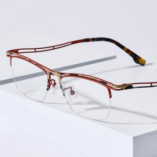 Image of FONEX Colorful Pure Titanium Glasses Frame Men Semi Rimless Square Eyeglasses Eyewear