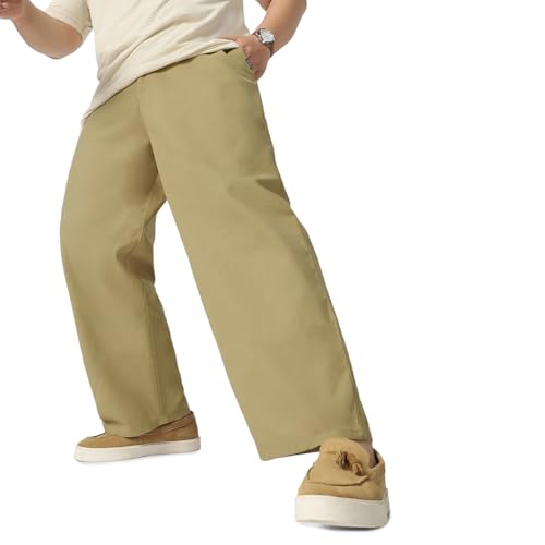 Image of Urbano Plus Men's Loose Mid Rise Baggy Fit Solid Chino Trousers Non-Stretchable