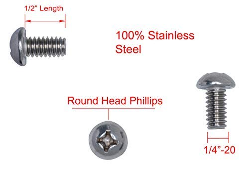 1/4"-20 X 1/2" Stainless Phillips Round Head Machine Screw, (50pc), Coarse Thread, 18-8 (304) Stainless Steel, by Bolt Dropper