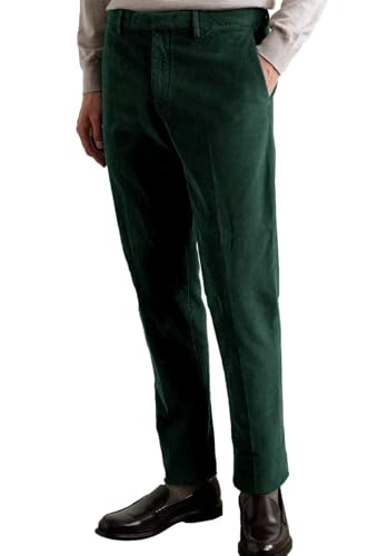 Men's Casual Corduroy Pants Waist Regulate Trousers Flat Front Dress Pants for Daily