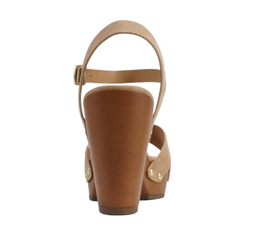 Image of Soda MIGUEL ~ Women Crisscross Band Fashion Chunky Platform Block Mid Heel Sandal with Ankle Strap and Stud
