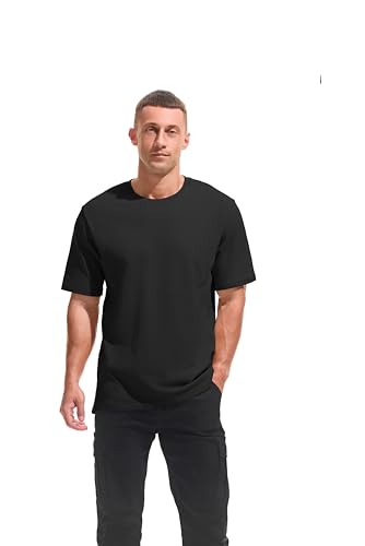 VEIISAR Men's Heavy Weight Crew Neck 100 Cotton Pique Thick T-Shirt4