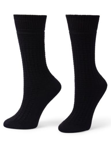 Image of HUE Women's Merino Wool Blend Crew Boot Breathable Natural Temperature Regulating Moisture Wicking Athletic Socks 2 Pair Pack
