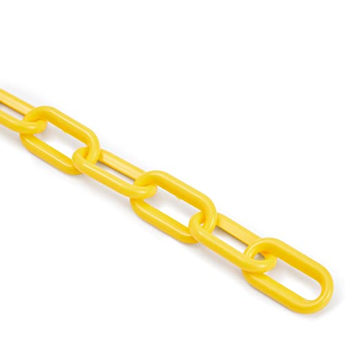 Stockroom Plus Yellow Plastic Chain Links - 1.5-Inch x 100-Foot - Plastic Safety Chain for Parking Lot Barrier & Driveways