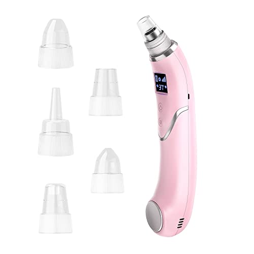 Blackhead Remover Vacuum, Facial Pore Vacuum Cleaner, Blackhead Vacuum Electric Acne Comedone Extractor Kit, Blackhead Removal Tool with LED Display, 5 Suction Probes for Women & Men, Pink