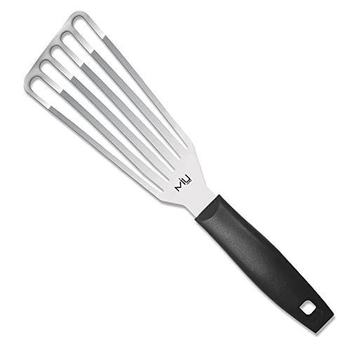 MIU Fish Spatula Stainless Steel, Slotted Flexible Metal, Lightweight Barbecue Turner, 6.5 inch Blade, Plastic Handle with Hole, Grilling Utensils