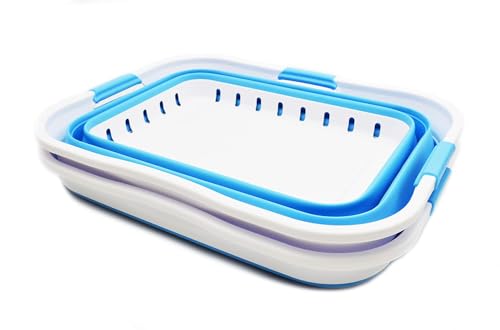 Image of SAMMART 42L (11 gallon) Collapsible Plastic Laundry Basket - Foldable Pop Up Storage Container /Organizer - Portable Basket - Space Saving Hamper /Basket (2, White /Marine Blue)