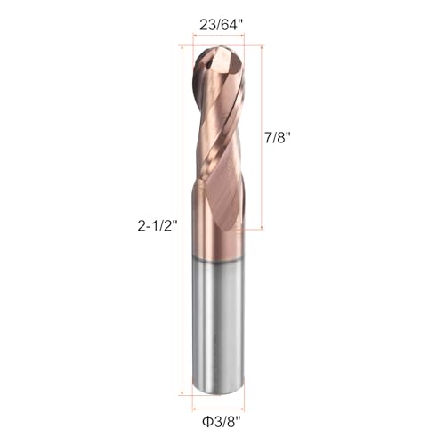 Image of HARFINGTON Ball Nose End Mill 2 Flute 23 /64 inch Diameter 3 /8 inch Shank Tungsten Carbide Uncoated Spiral CNC Router Bits 7 /8 inch Cutting Length Single End Ball for Carving Engraving Grinding