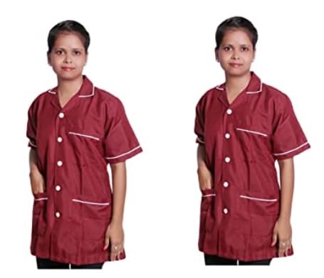 hangerage Unisex Apron Lab Coat Maroon - Short Sleeves Pack of 1 (S)-picture-29