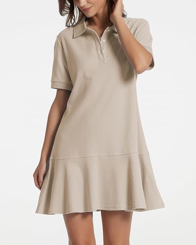 Image of YEXPINE Polo Dress for Women Short Sleeve Ruffle Hem Golf Tennis Summer Mini Dresses