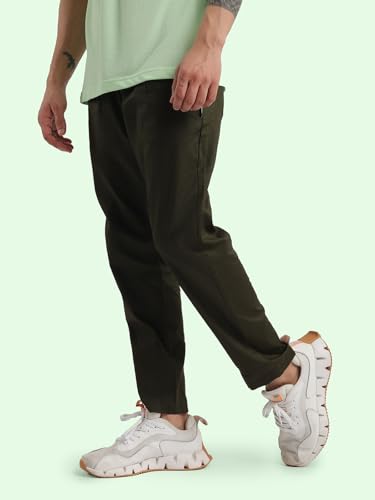 Image of Rupa Bumchums Men's Easy Care Cotton-Linen Relaxed Fit Trousers with Adjustable Drawstring and Secure Zip Pockets