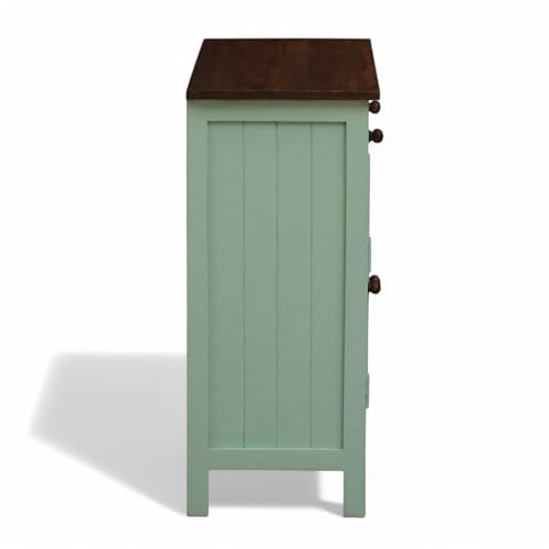 Image of Solid Wood Sideboard Cabinet | 2 Drawers | Scratch-Resistant Tubaq Top with Sage Green Finish | Stylish Storage for Living Room Decor