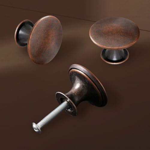 ShipeeKin 4X Oil Rubbed Bronze Cabinet Knobs Round Vintage Dresser Drawer Knob 30mm Handle for Closet Chest Kitchen Bathroom Furniture Hardware (Copper Red) - Image 3