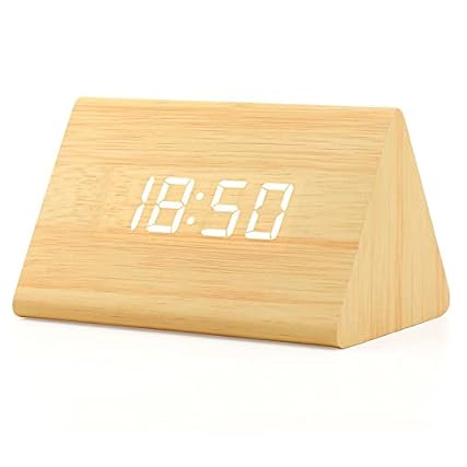 GEARONIC Digital Alarm Clock Wooden Alarm Clock Wood Modern Triangle Alarm Digital Desk Clock item