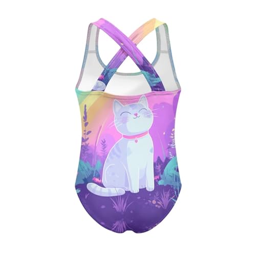 Image of Girls One Piece Cat Swimsuits Quick Dry Cartoon Beach Bathing Suit Crossback Swimwear for Kids 5-14 Years