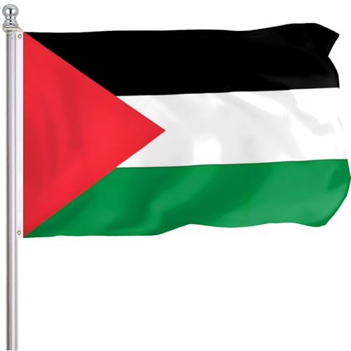 FLGCLUB Palestine Palestinian Flag 3x5 Ft Outdoor Vibrant Color Fade Resistant Palestine Flags Polyster Double Stitched Palestinian National Flag Canvas Header and Brass Grommets