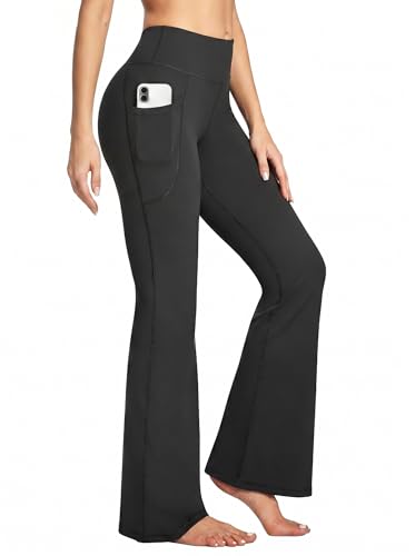 Heathyoga 28''/30'/32' Yoga Pants Women Wide Leg Yoga Pants with Pockets for Women Flare Leggings Bootcut Work Dress Pants Black