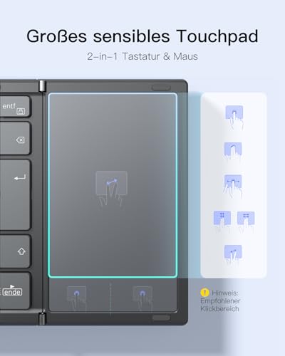Inateck kompakte Mini-Bluetooth-Tastatur mit Touchpad – Ansicht 4
