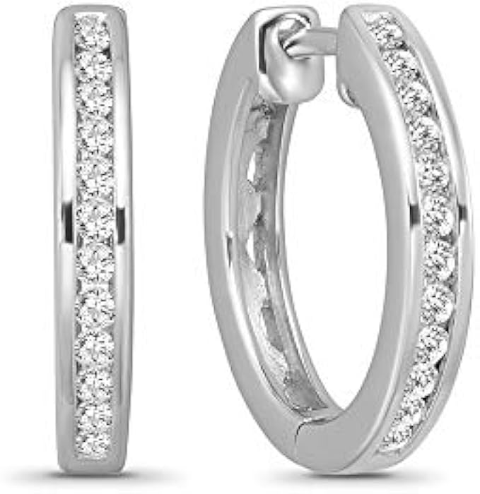 14K Gold or Silver Diamond Round Hoop Earrings (1/4-1 cttw, I-J Color, I2 Clarity)