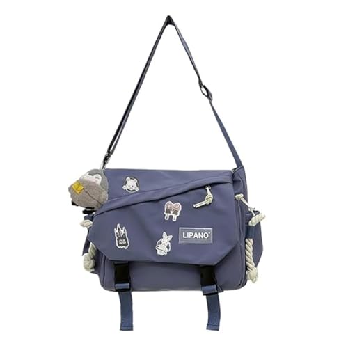 Inshere Cute Messenger Bag with Kawaii Pins and Ornament, Casual Y2K Crossbody Bag for Women Men Blue