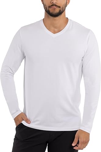 X RAY Men's V-Neck & Henley Long Sleeve T-Shirt, 95% Cotton Stretch Slim Fit Basic Shirt for Men