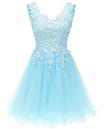 Amazon.com: Dydsz Women's V Neck Lace Homecoming Dresses Short Prom Dress  for Teens A Line Tulle 309 Babyblue 2 : Clothing, Shoes & Jewelry