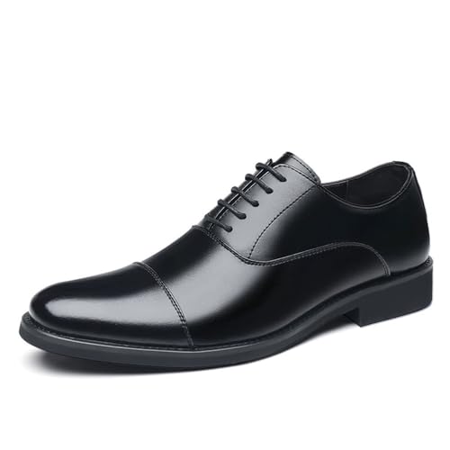 Mens Leather Dress Shoes Pointed Toe Oxford Shoes British Style Business Casual Shoes Groom Wedding Shoes Formal Shoes Men Cowhide Shoes(Black,8)