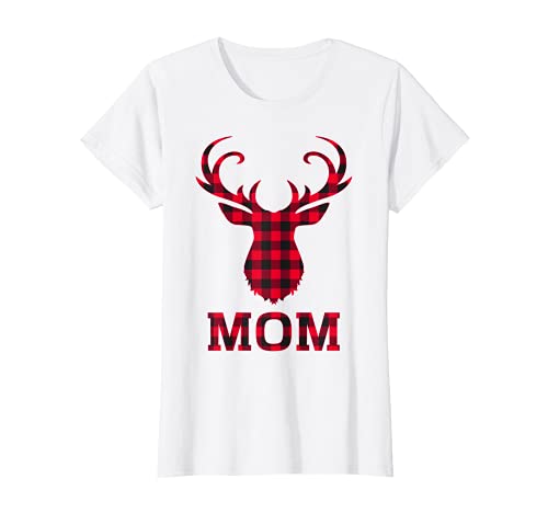 Mujer Red Plaid Mom Deer Christmas Matching Pajama Reindeer Camiseta