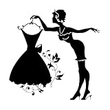 Fein geschnitzte Aufkleber Frau im Blumenkleid, Sexappeal-Mädchen mit schönem Kleiderladen 36x36.4cm Beschädigt die Wandoberfläche nicht Schwarz