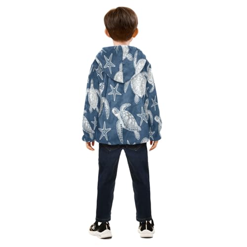Sea Turtles and Stars Toddler Fleece Jacket Girl Boys Hooded Fleece Jacket Coat Warm Outwear Zip-up 3-10T4