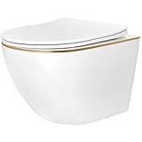Rea Cuvette WC suspendue en céramique Carlo Mini Tornado Nfq Gold Edge, Esthétique minimal...