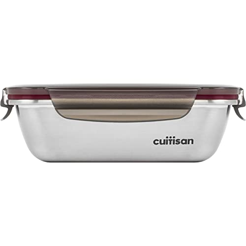 CANDL Cuitisan (Flora) recipiente hermético de acero inoxidable con tapa de clip, apto para microondas + horno, rectangular, recipiente para alimentos, EC7-SS05, (18,4cm x 13,0cm x 6,0cm / 580ml)