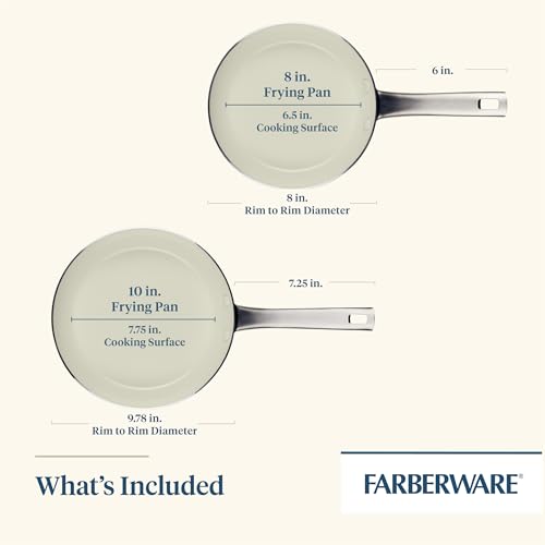 Farberware Vibrance Ceramic Nonstick Frying Pans/Skillet Set with Stainless Steel Handle, Dishwasher Safe, 8 Inch and 10 Inch Open Skillets - Red