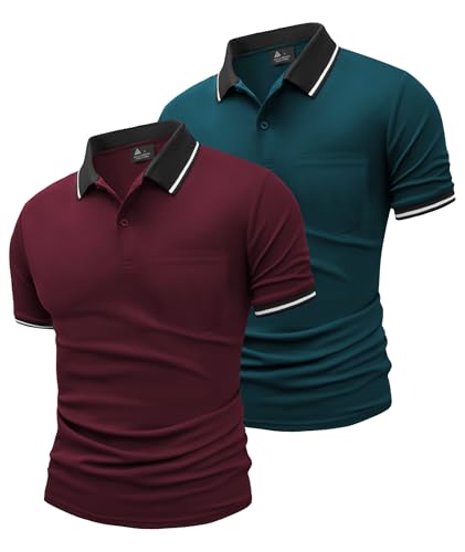 Polo de golf hommes respirant à séchage rapide en lot de 2 t-shirt avec poche