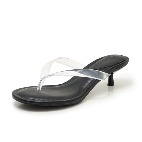 Image of Kitten Heel Thong Sandals for Women Slip-on Low Heeled Sandal Fashion Summer Flip Flops Heels