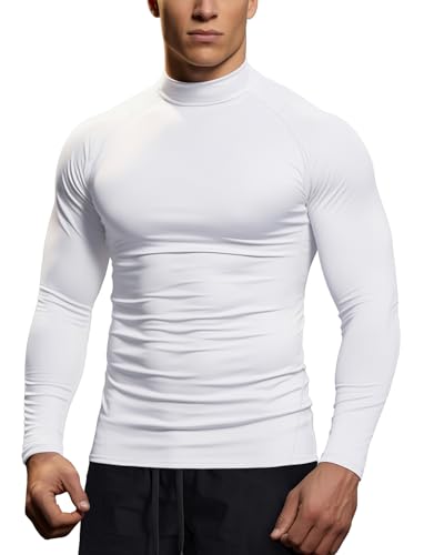 Zengjo Mens Mock Neck Long Sleeve Light Compression Shirts for Workout Running Thermal Athletic Baselayer Top