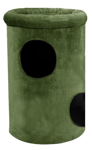 Image of Cat House with Plush Cushion, 2 Levels (Green - FURR-12)