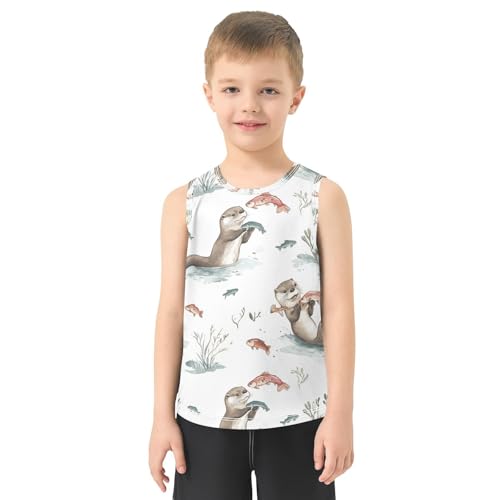 Boys Tank Top Shirts Otter Funny Fish Sleeveless T-Shirts Crew Neck for Kids Clothing Children2