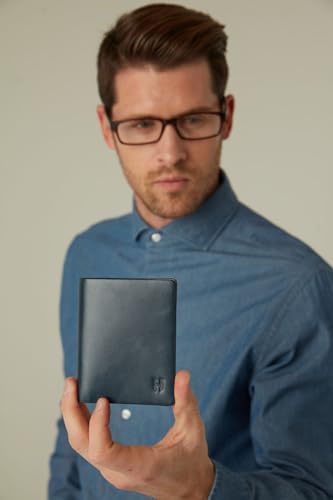 Wallet for Men, Slim Minimalist RFID Full-Grain Leather, Handcrafted Bifold Design, 6 Card Slots, in Gift Box with Pouch, for Christmas & Birthday, Navy Blue Plus Colors2