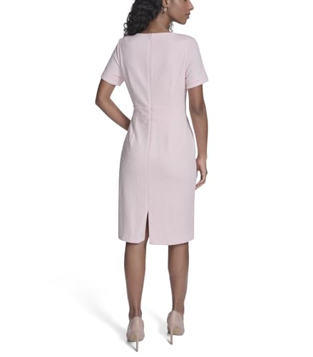 Image of Tommy Hilfiger Women's Short Sleeve Round Neck Novelty Button Tweed Mini Sheath Dress