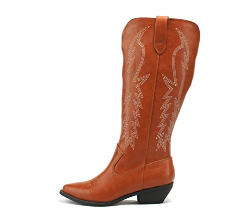 Soda COWBOY ~ Women Western Stitched Pointe Toe Mid Heel Tall Shaft Fashion Boots